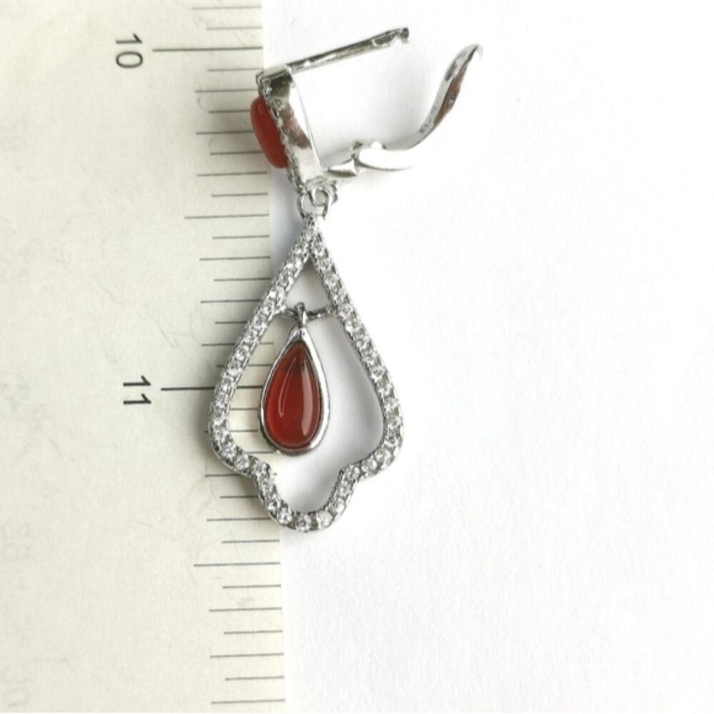 Sterling silver CZ Carnelian drop lever back Earrings - Picture 4 of 7